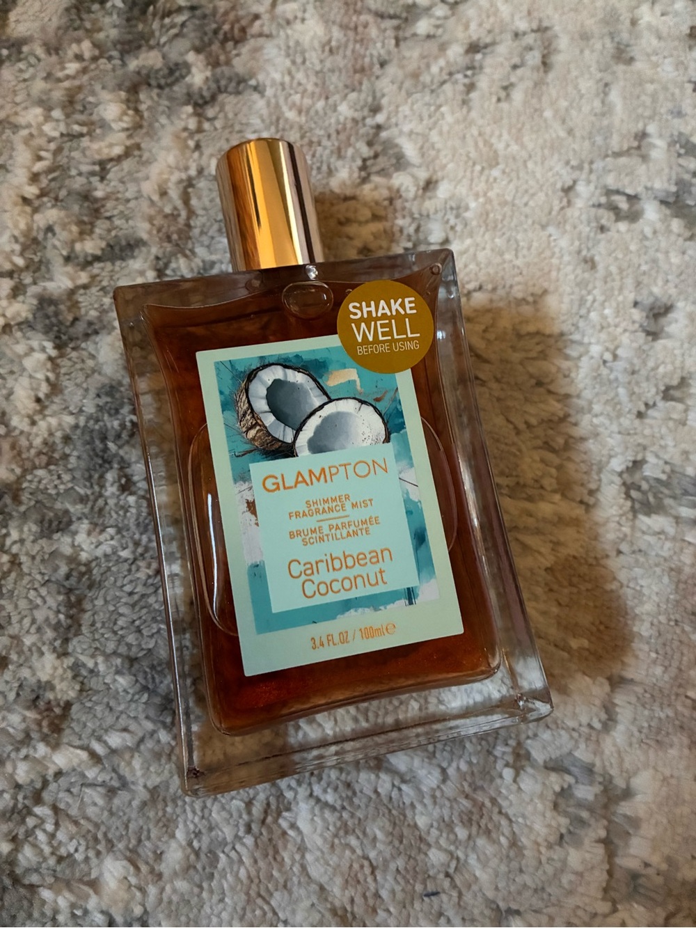 Caribbean Coconut Shimmer Body Mist — Amber with Gold Cap